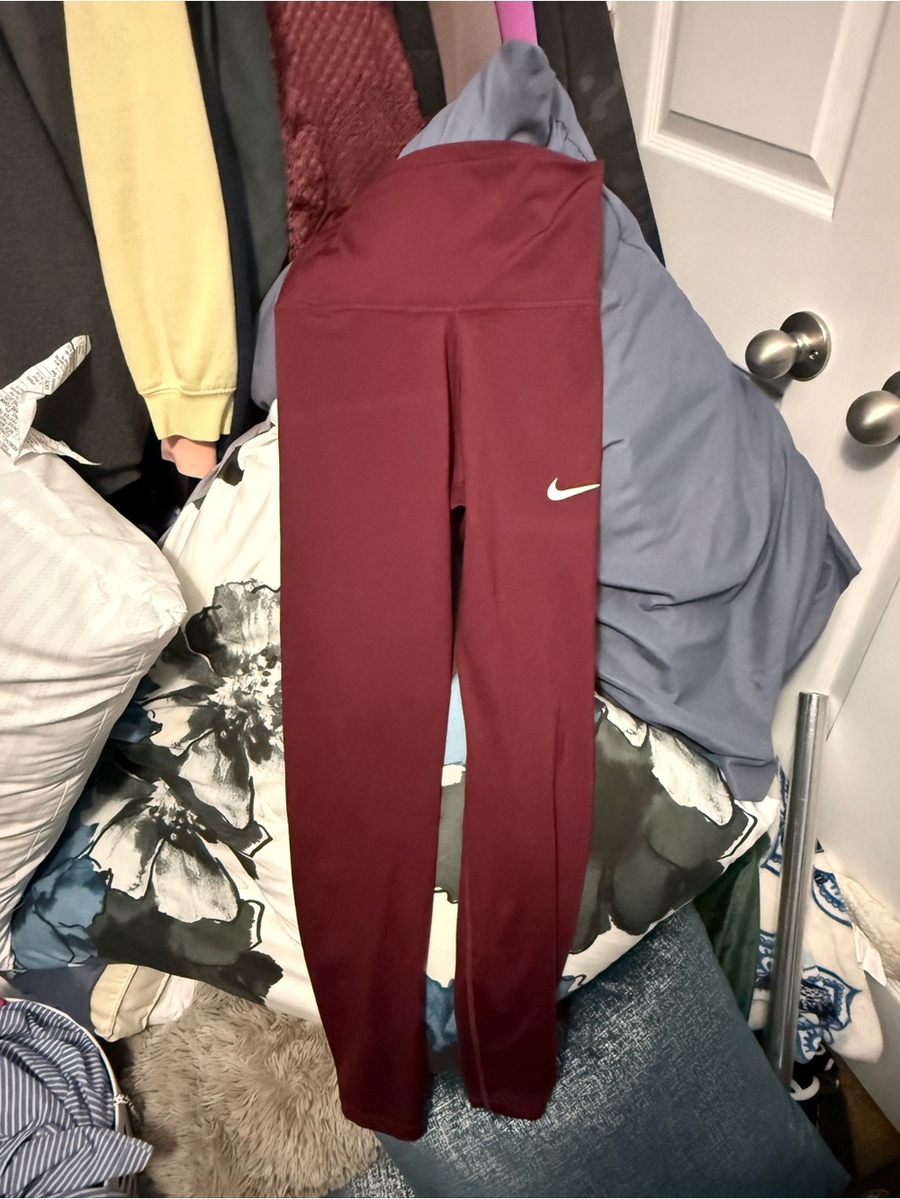 Nike Burgundy Dri-FIT Performance Leggings with White Swoosh